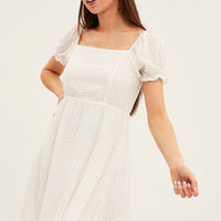 White Square Neck Puff Sleeve Skater Dress