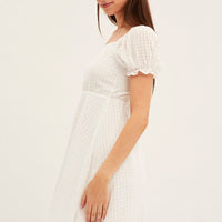 White Square Neck Puff Sleeve Skater Dress