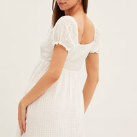 White Square Neck Puff Sleeve Skater Dress