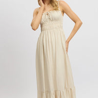 Beige Midi Dress Tiered Strappy