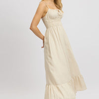 Beige Midi Dress Tiered Strappy