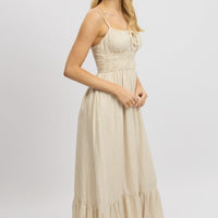 Beige Midi Dress Tiered Strappy