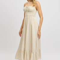 Beige Midi Dress Tiered Strappy