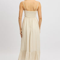 Beige Midi Dress Tiered Strappy