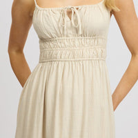 Beige Midi Dress Tiered Strappy