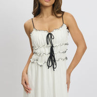White Midi Dress Contrast Tie