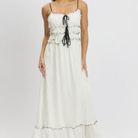 White Midi Dress Contrast Tie