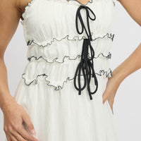 White Midi Dress Contrast Tie