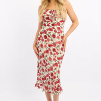 White Floral Midi Dress Bias Chiffon