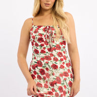 White Floral Midi Dress Bias Chiffon
