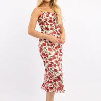 White Floral Midi Dress Bias Chiffon