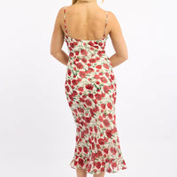 White Floral Midi Dress Bias Chiffon