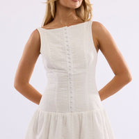 White Midi Dress Drop Waist Lace Fabric