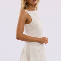 White Midi Dress Drop Waist Lace Fabric
