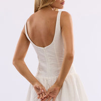 White Midi Dress Drop Waist Lace Fabric