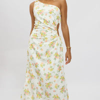 White Floral One Shoulder Midi Dress