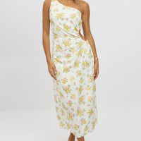 White Floral One Shoulder Midi Dress