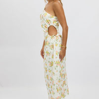 White Floral One Shoulder Midi Dress