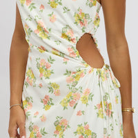 White Floral One Shoulder Midi Dress