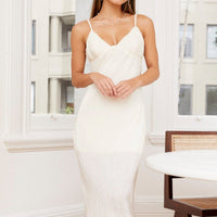 White Slip Dress Midi Plisse Satin
