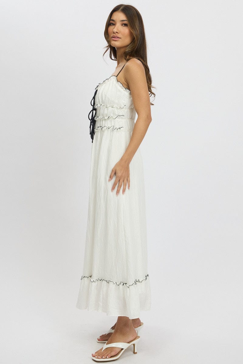 White Midi Dress Contrast Tie
