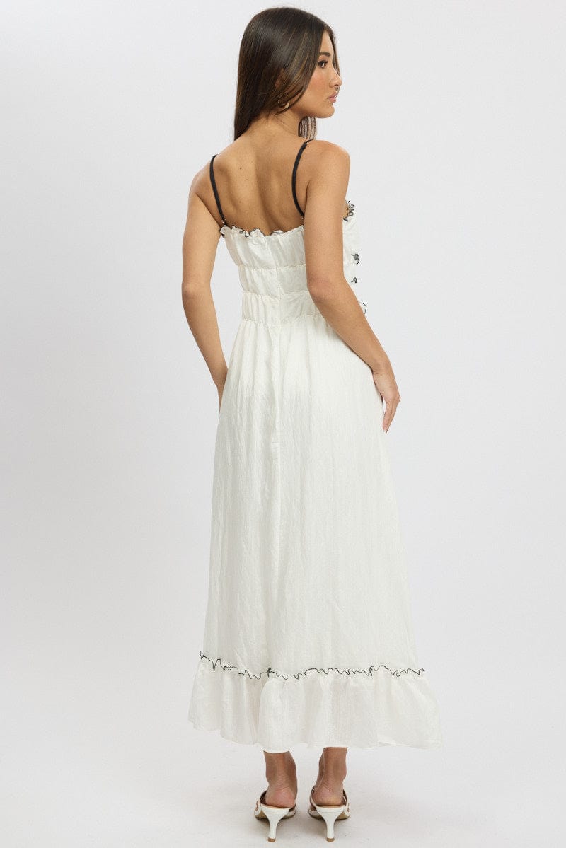 White Midi Dress Contrast Tie