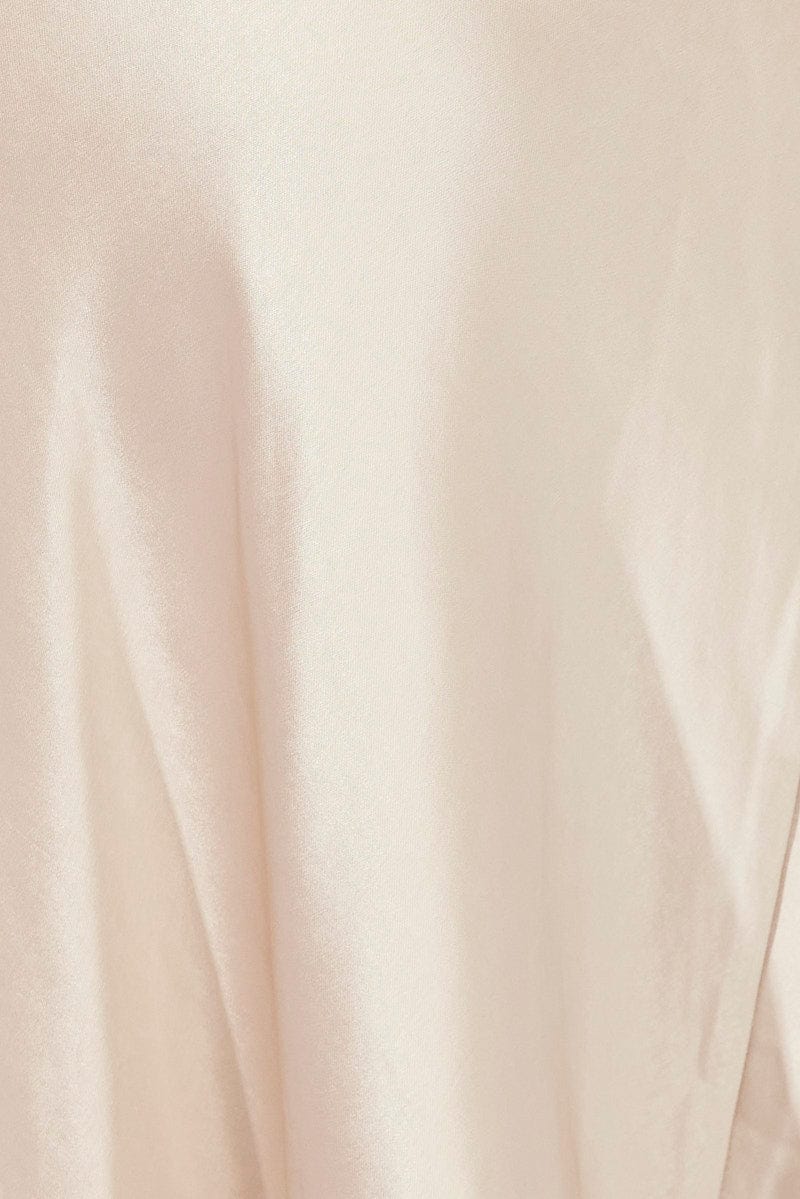 Beige Midi Dress Sleeveless Cowl Neck Satin Slip Lace